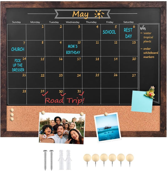 Magnetic Chalkboard Calendar and Bulletin Board for Home Office