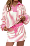 Womens Striped 2 Piece Outfit - Comfortable V-Neck Skort Set