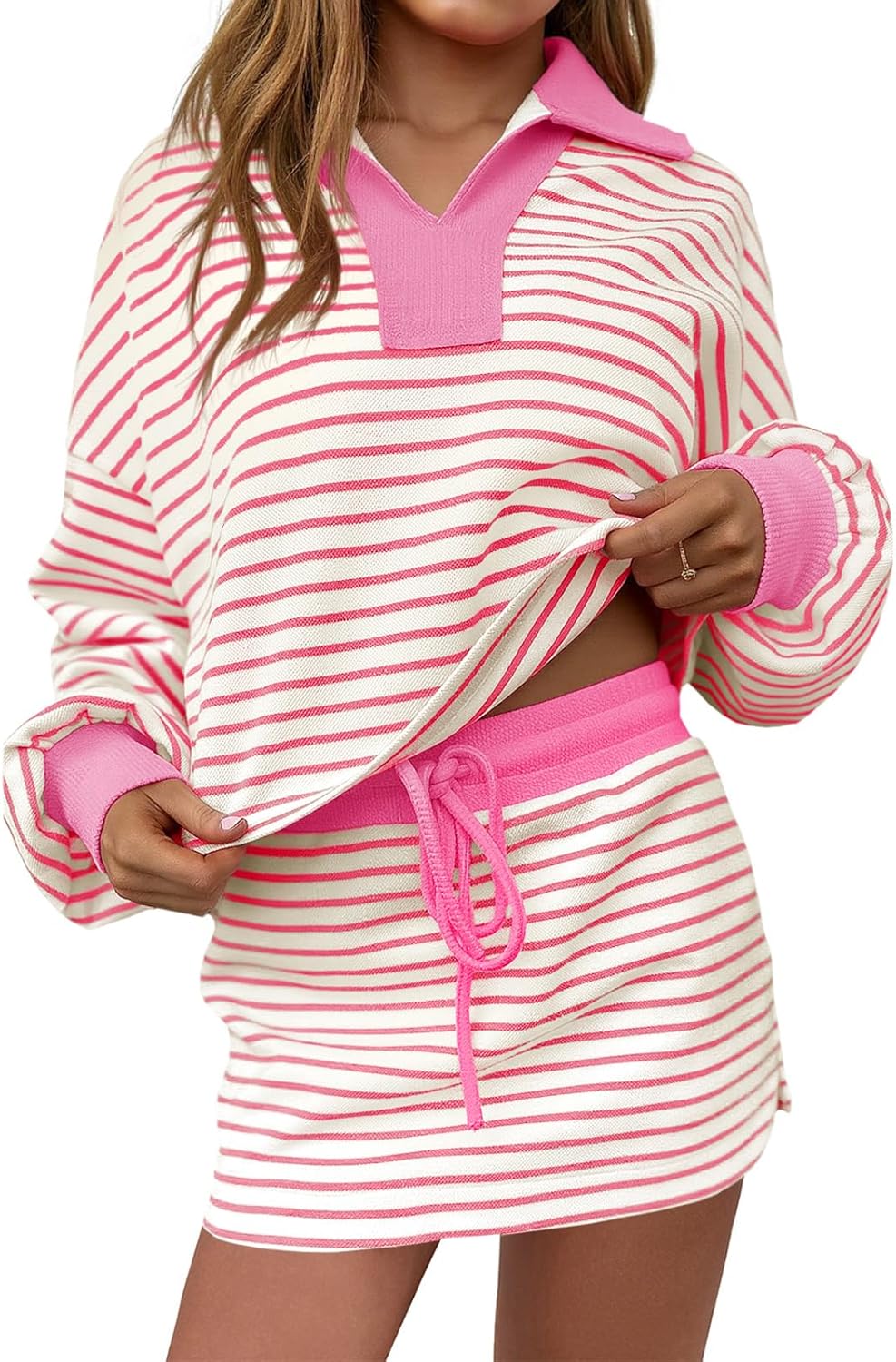 Fisoew Womens Striped 2 Piece Outfits for Casual Comfort