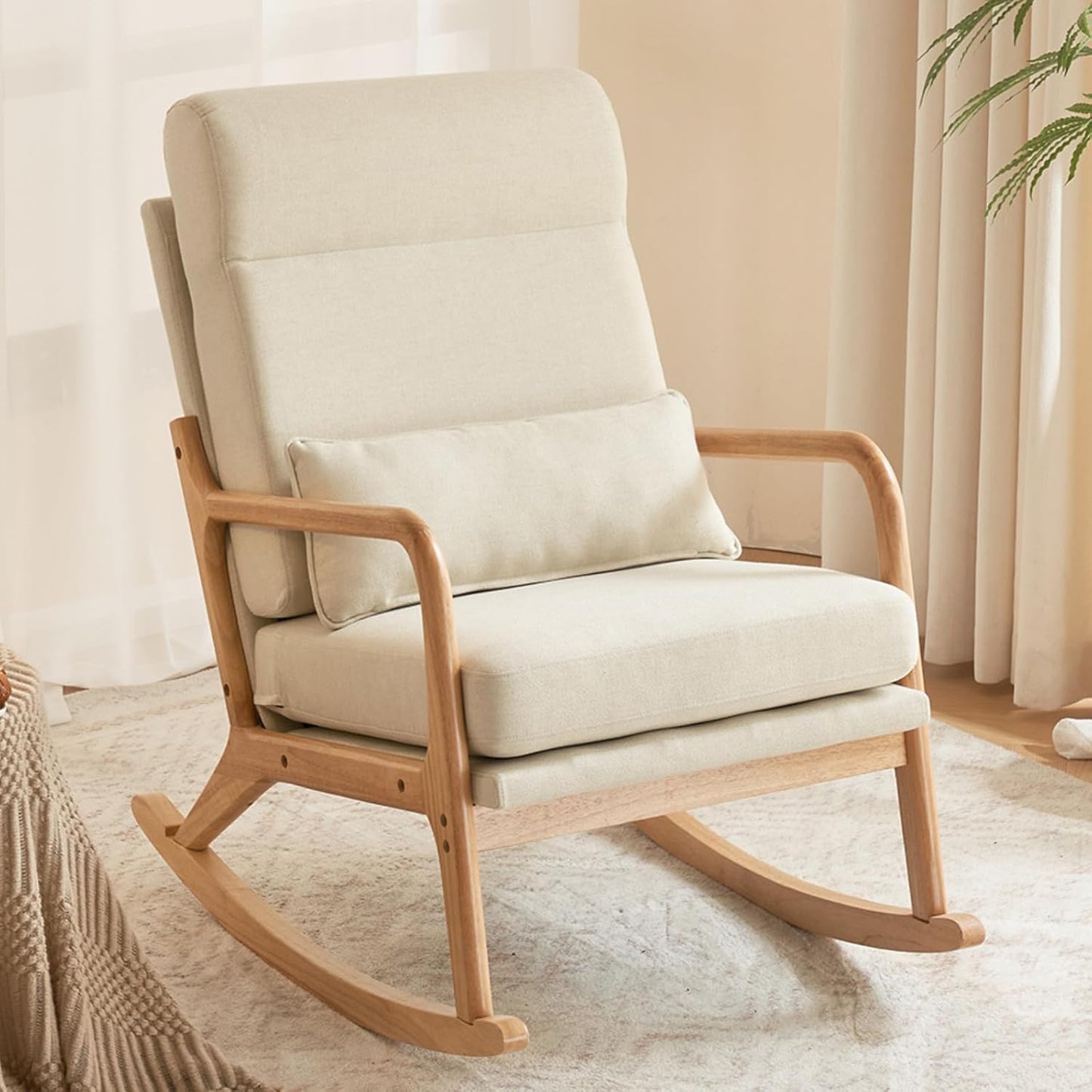 Rocking Armchair with Lumbar Support - Beige