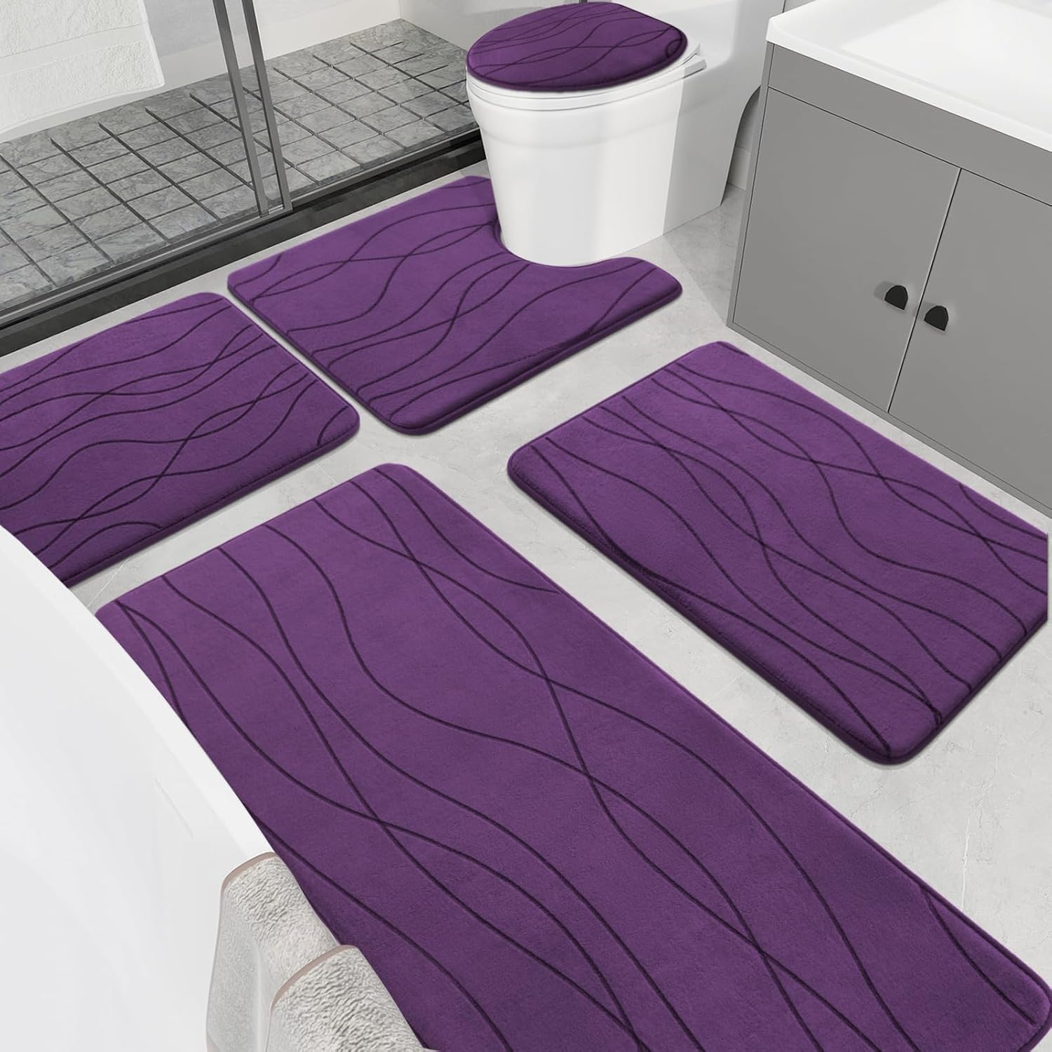YIHOUSE Memory Foam Purple Bathroom Rug Sets for Ultimate Comfort