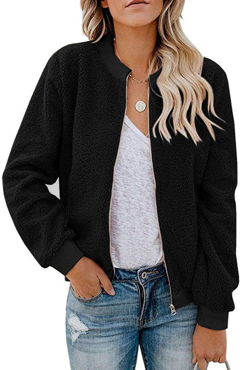 Trendy Fleece Jacket for Women - Cozy Faux Sherpa Bomber Coat