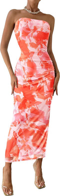 Women's Strapless Maxi Bodycon Dress - Floral Printed Summer Tube