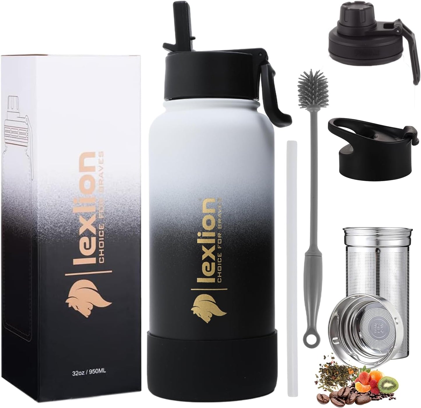 Lexlion 32 Oz Tea Infuser Water Bottle with Triple Wall Insulation