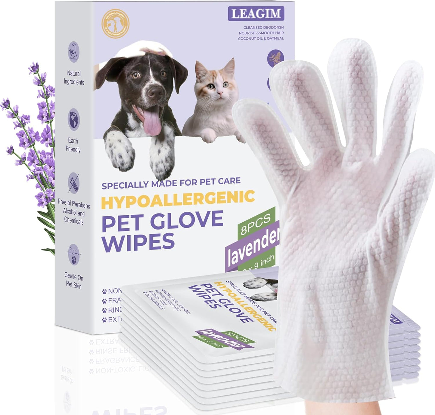 LEAGIM Hypoallergenic Pet Grooming Wipes - Lavender Scent
