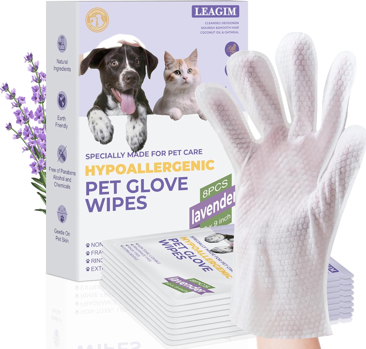 LEAGIM Hypoallergenic Pet Grooming Wipes - Lavender Scent