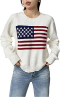SweatyRocks Women's Flag Pattern Long Sleeve Round Neck Sweater
