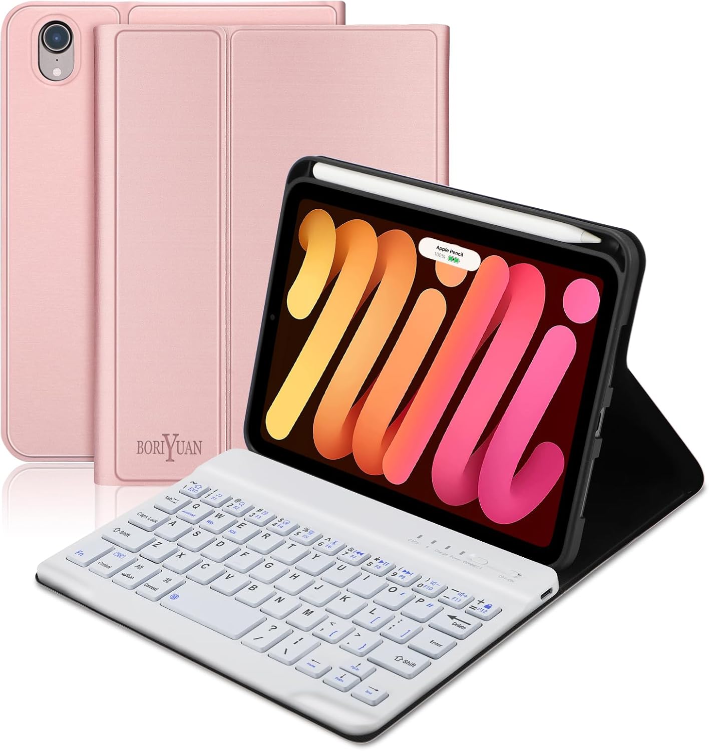 BORIYUAN iPad Mini 7th Keyboard Case with Detachable Bluetooth