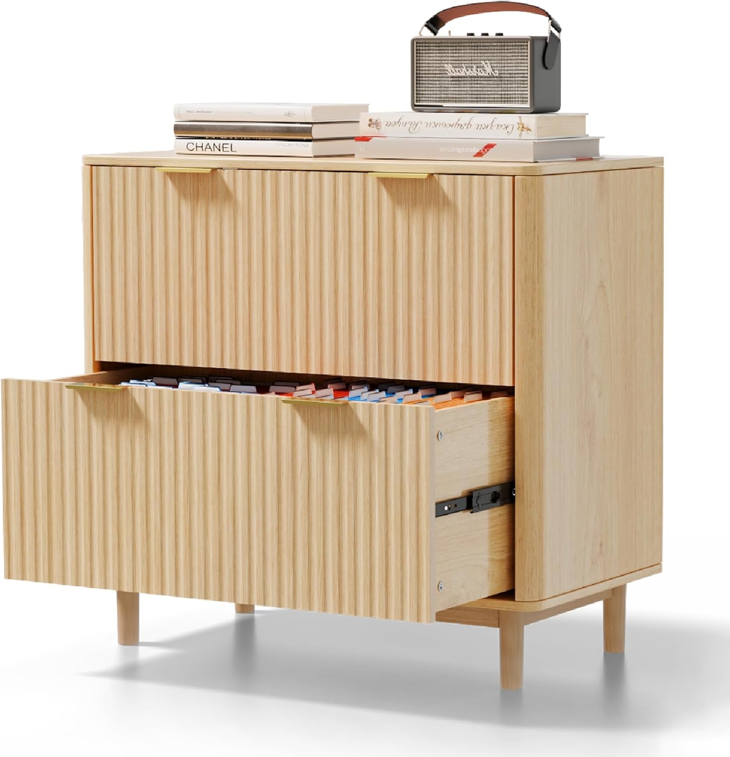 Modern Fluted 2 Drawer File Cabinet for Home Office Storage