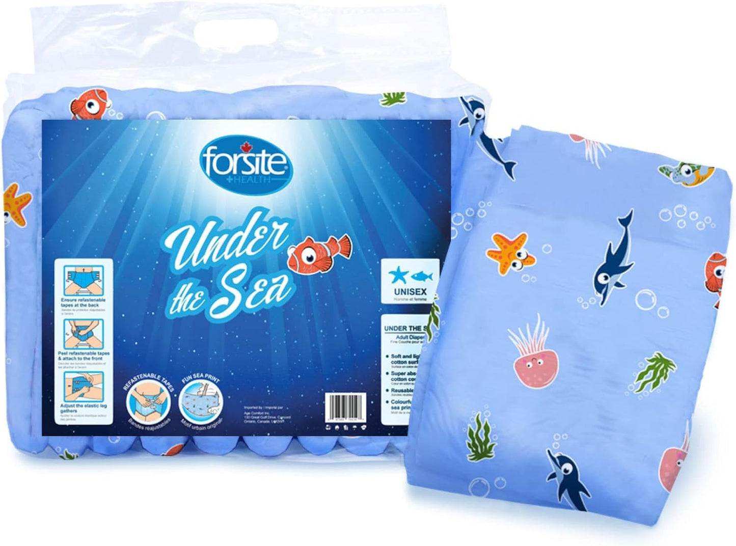 Forsite Nature's Escape Under The Sea Adult Diapers - Medium - Trial Pack/4
