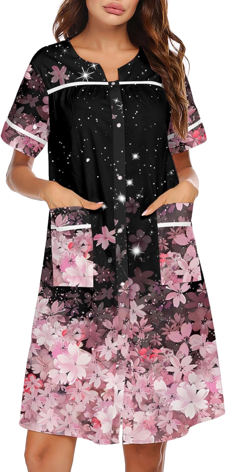 Ekouaer Sleepwear Cotton Duster Nightgown with Snap Front Design