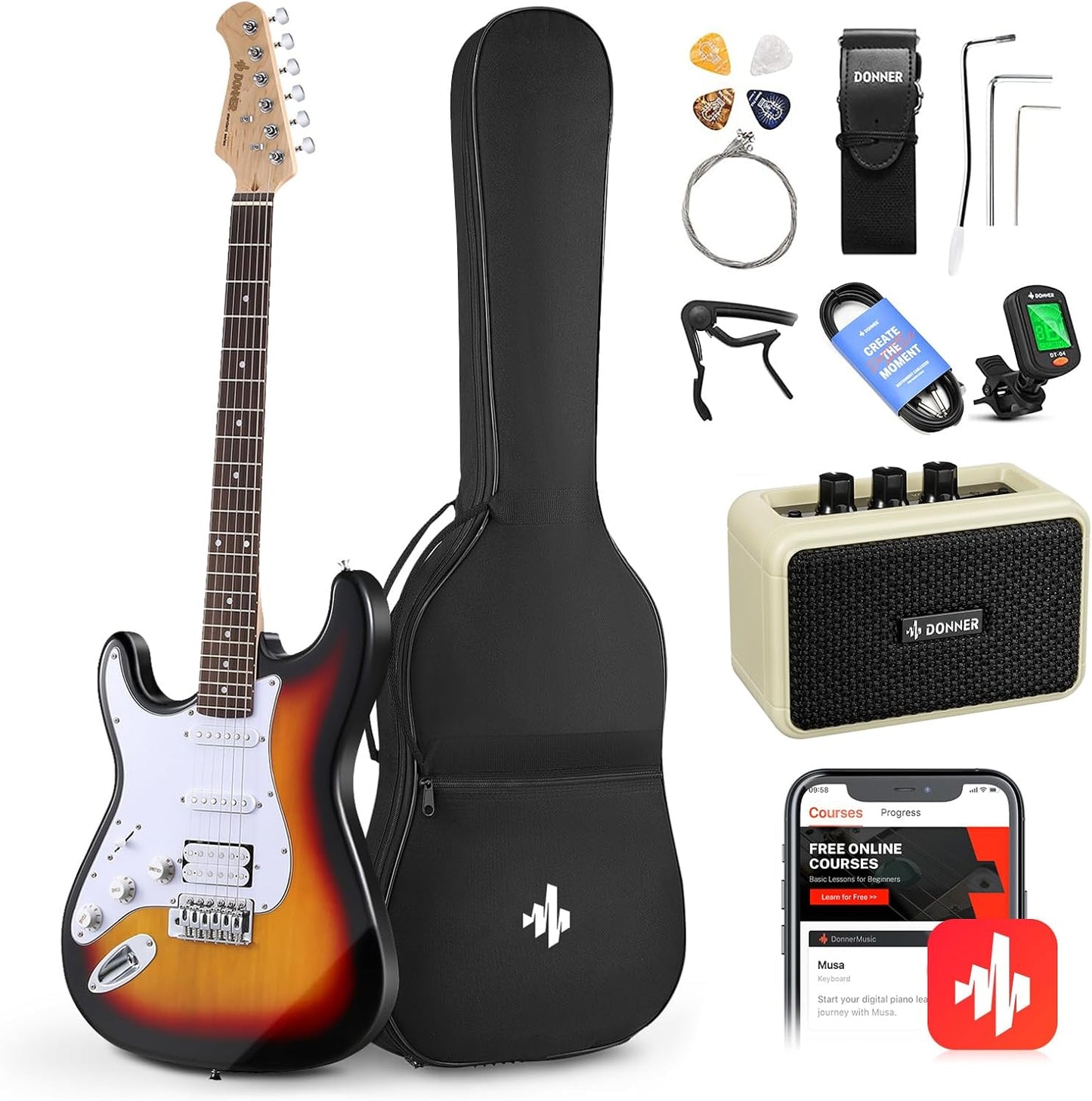 Donner 39 Inch Left-Handed Electric Guitar Kit for Beginners