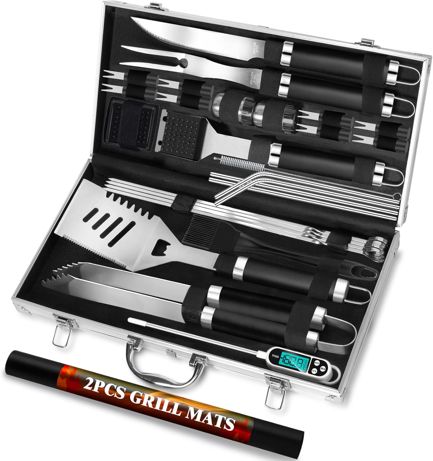 30pcs BBQ Grill Tool Set for Men, Heavy Duty Stainless Steel