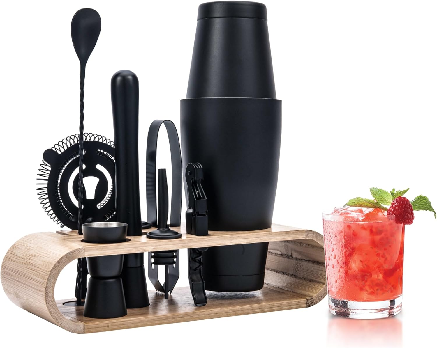 Matte Black Boston Shaker Set - 10-Pcs Professional Bartender Kit