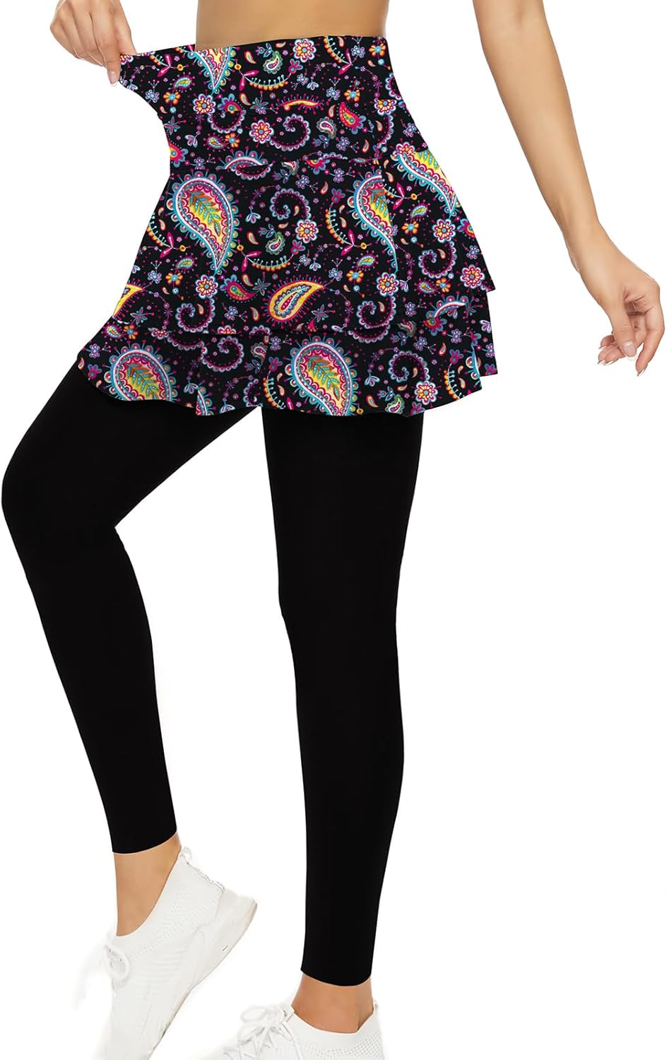 WOWENY Tennis Skirted Leggings with Pockets for Active Women