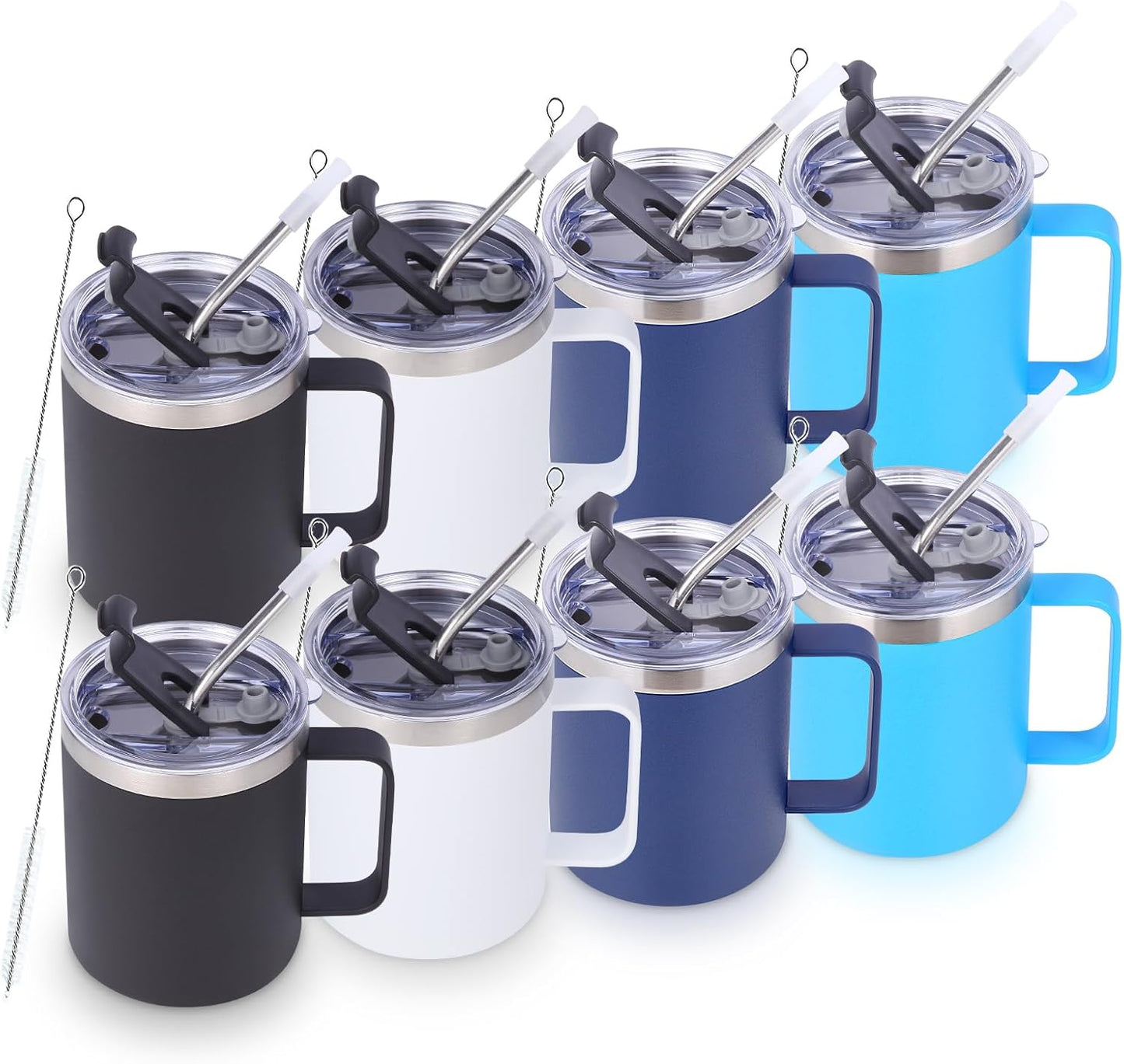 Volhoply 12oz Insulated Coffee Mug with Flip & Straw Lid Set