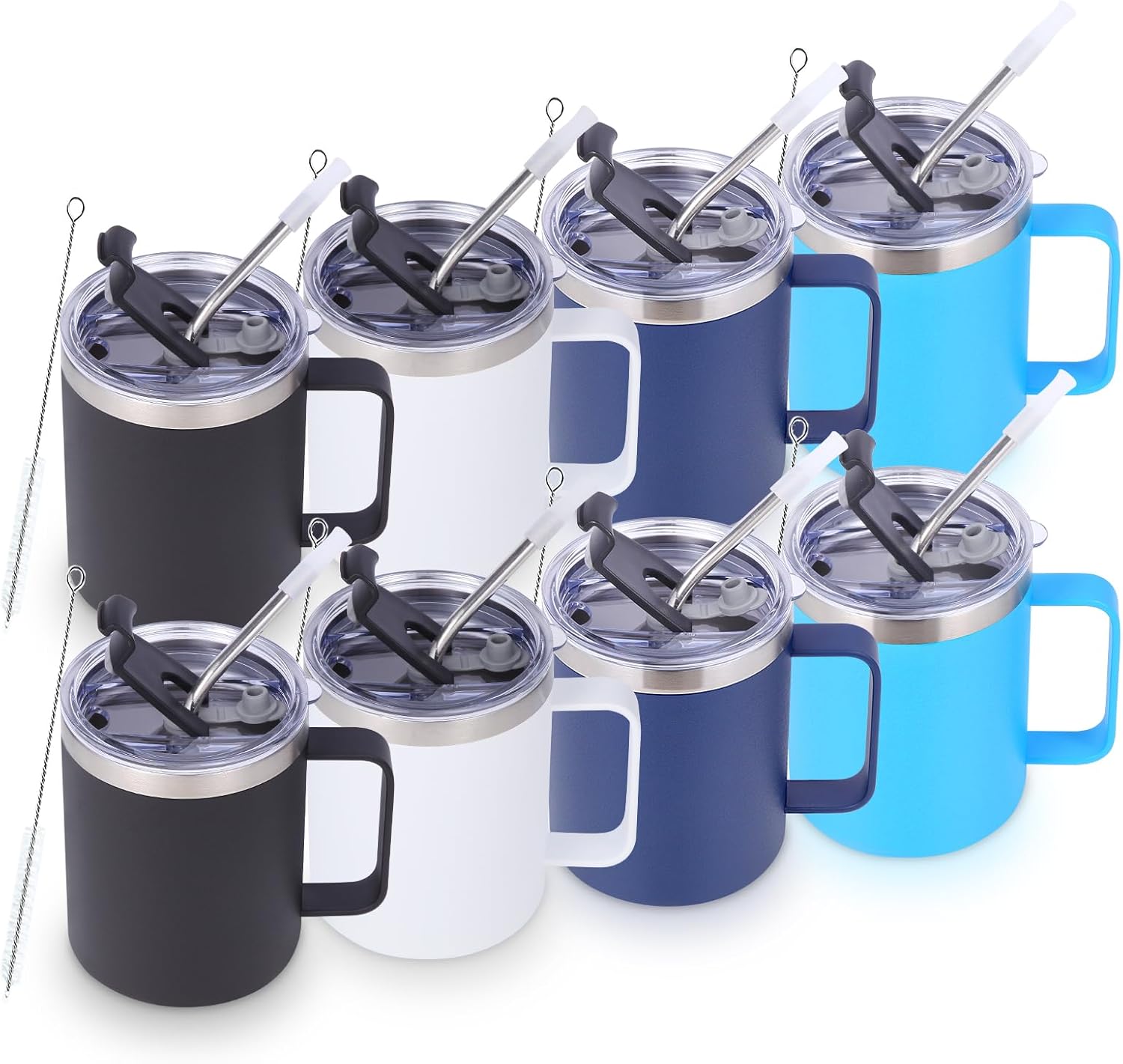 Volhoply 12oz Insulated Coffee Mug with Flip & Straw Lid Set