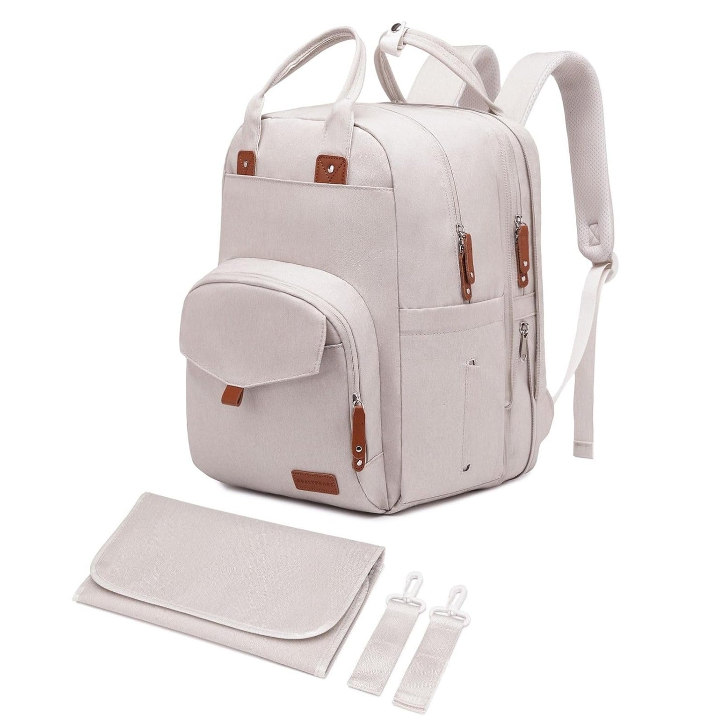 Large Expandable Diaper Bag Backpack for Twins - Beige