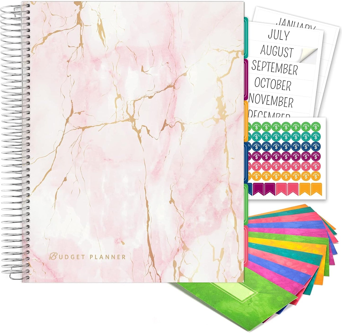 Pink Marble Budget Planner & Bill Organizer, 12 Pockets