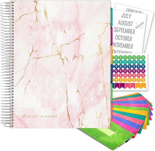 Pink Marble Budget Planner & Bill Organizer, 12 Pockets