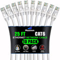 Cat 6 Ethernet Cable 25 ft 10 Pack - High-Speed 10Gbps LAN Cables