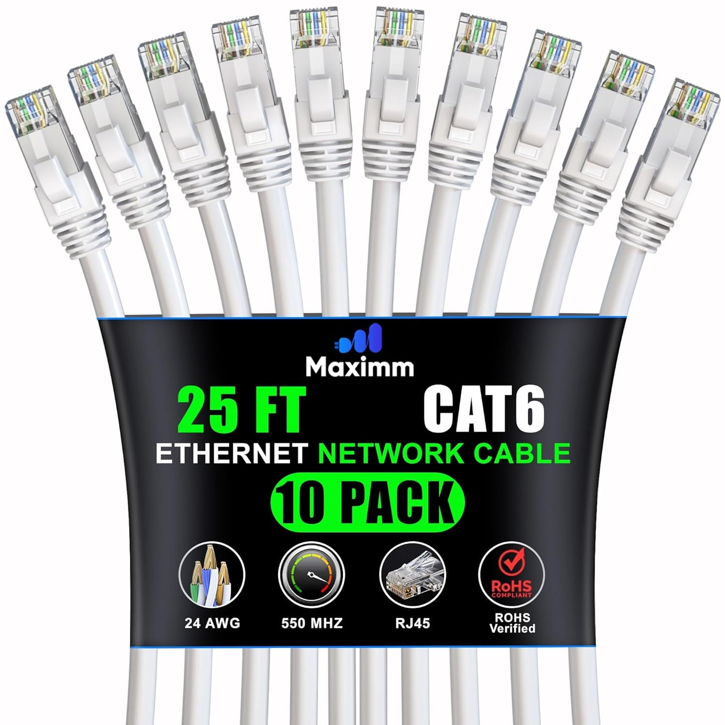 Maximm Cat 6 Ethernet Cable 25 ft - High-Speed Network Cable