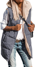 Long Puffer Vest Women Sleeveless Reversible Hooded Mid-Length