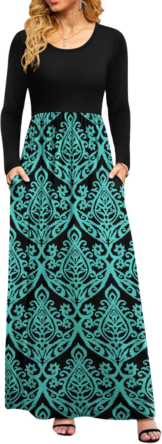 DB MOON Women Casual Long Sleeve Maxi Dress with Pockets
