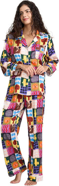Womens Silk Satin Pajamas Set Button Down 2 Piece Long Sleeve