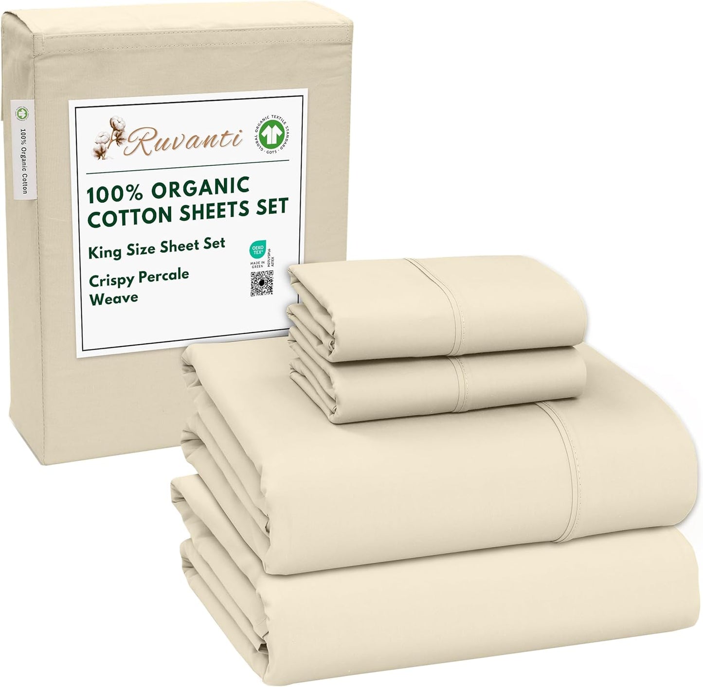 100% Organic Cotton King Size Sheets - Crisp & Breathable Bedding