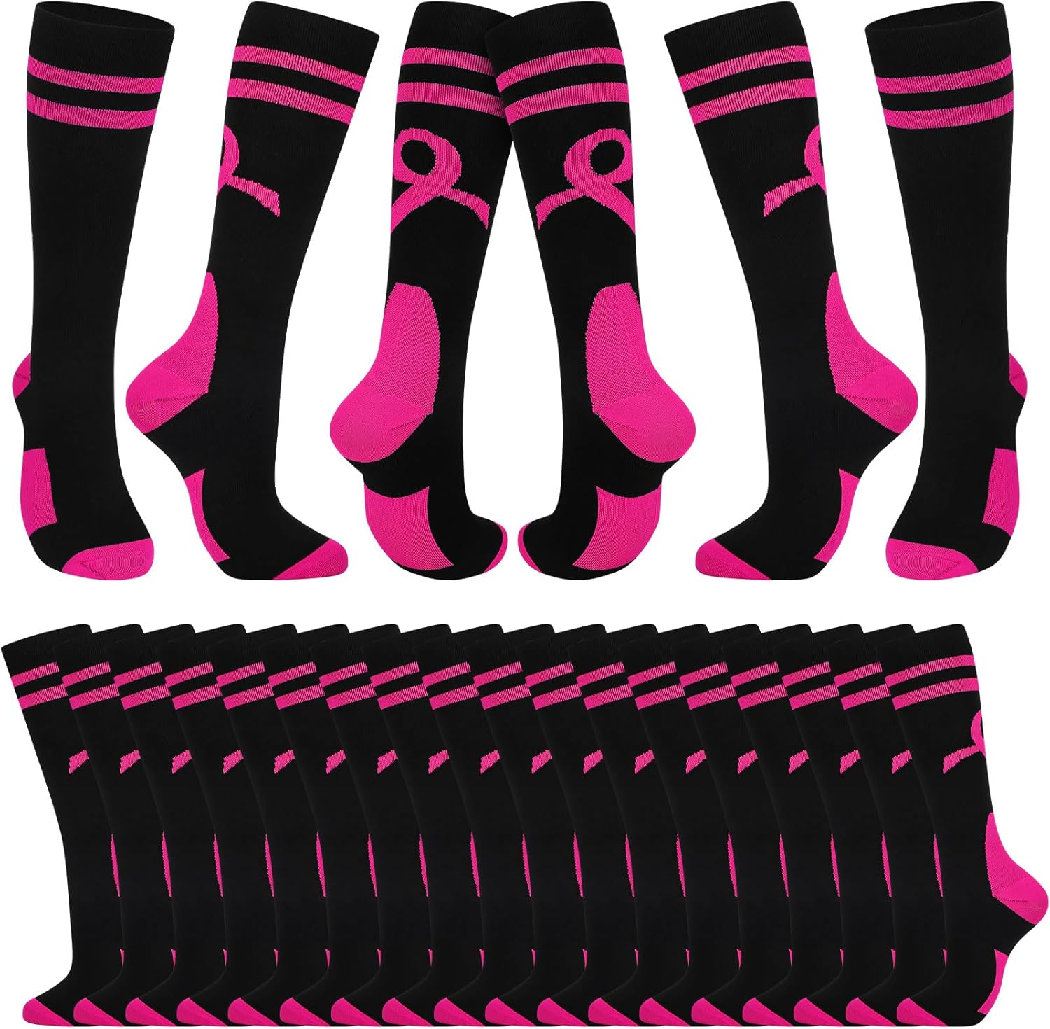 Foaincore 24 Pairs Pink Ribbon Socks for Breast Cancer Awareness