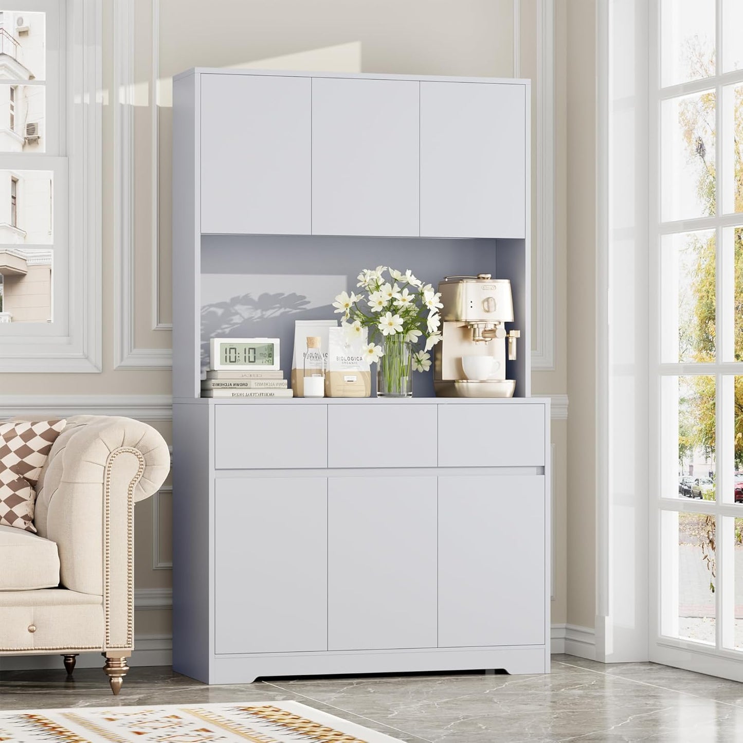 FINETONES 71'' Tall Pantry Cabinet with Power Outlets