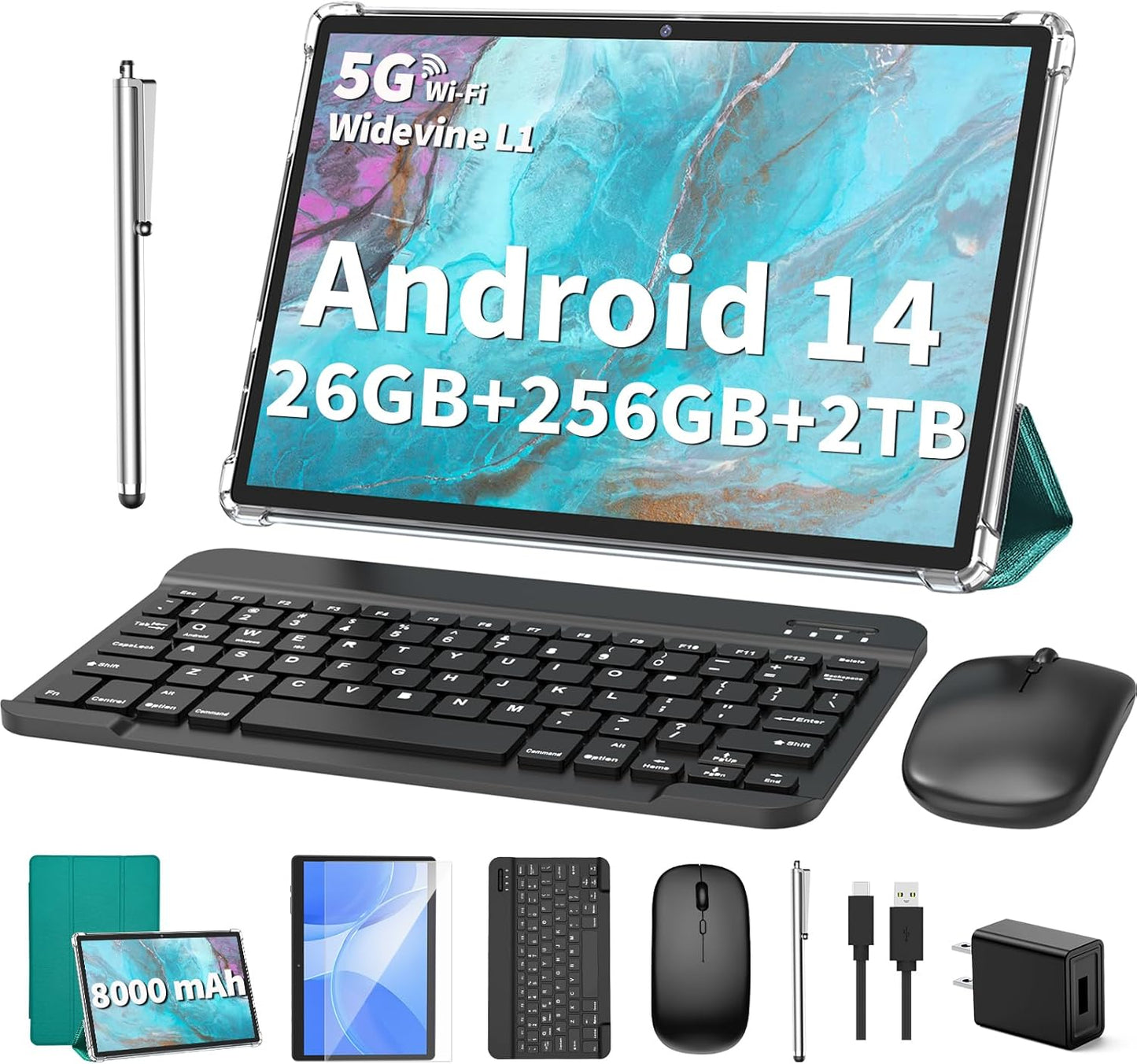 2025 Android 14 Tablet 10 inch with Keyboard and Accessories