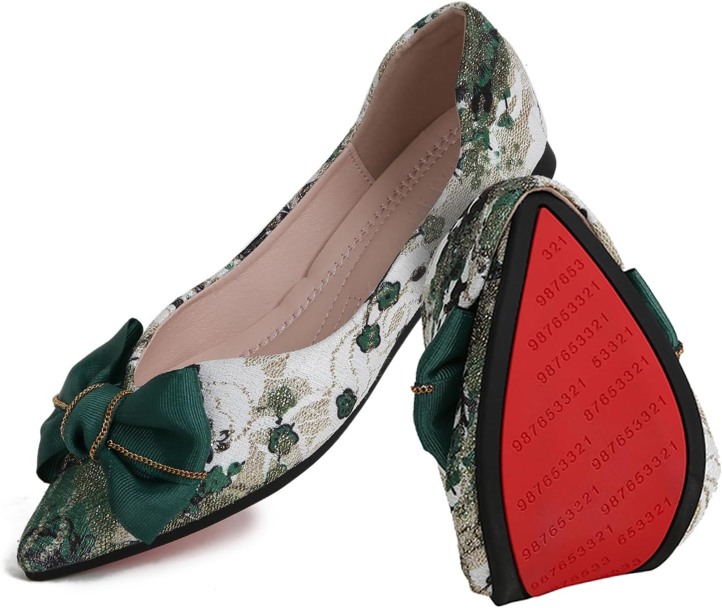 Hxlber Women's Comfortable Ballet Flats with Bow Embroidery