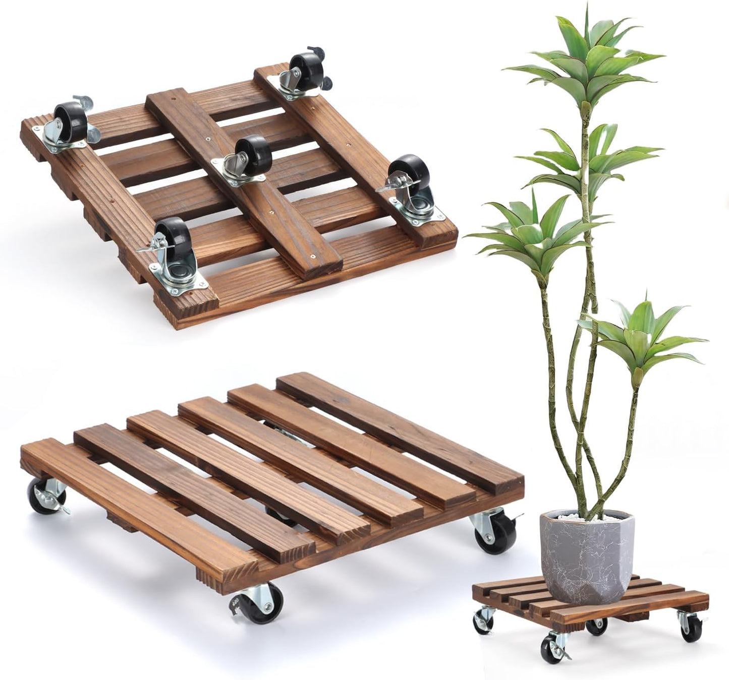 2 Pack Plant Stand with Wheels for Heavy Duty Plant Pots