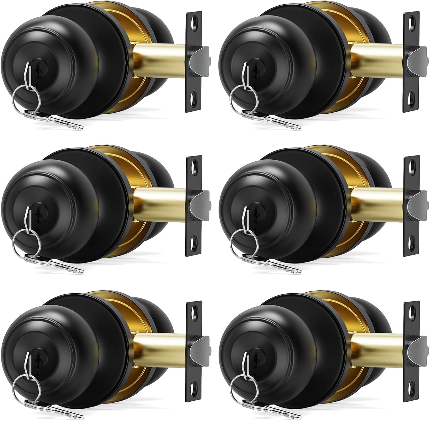 6 Pack Door Knob with Lock and Key for Bedroom and Bathroom