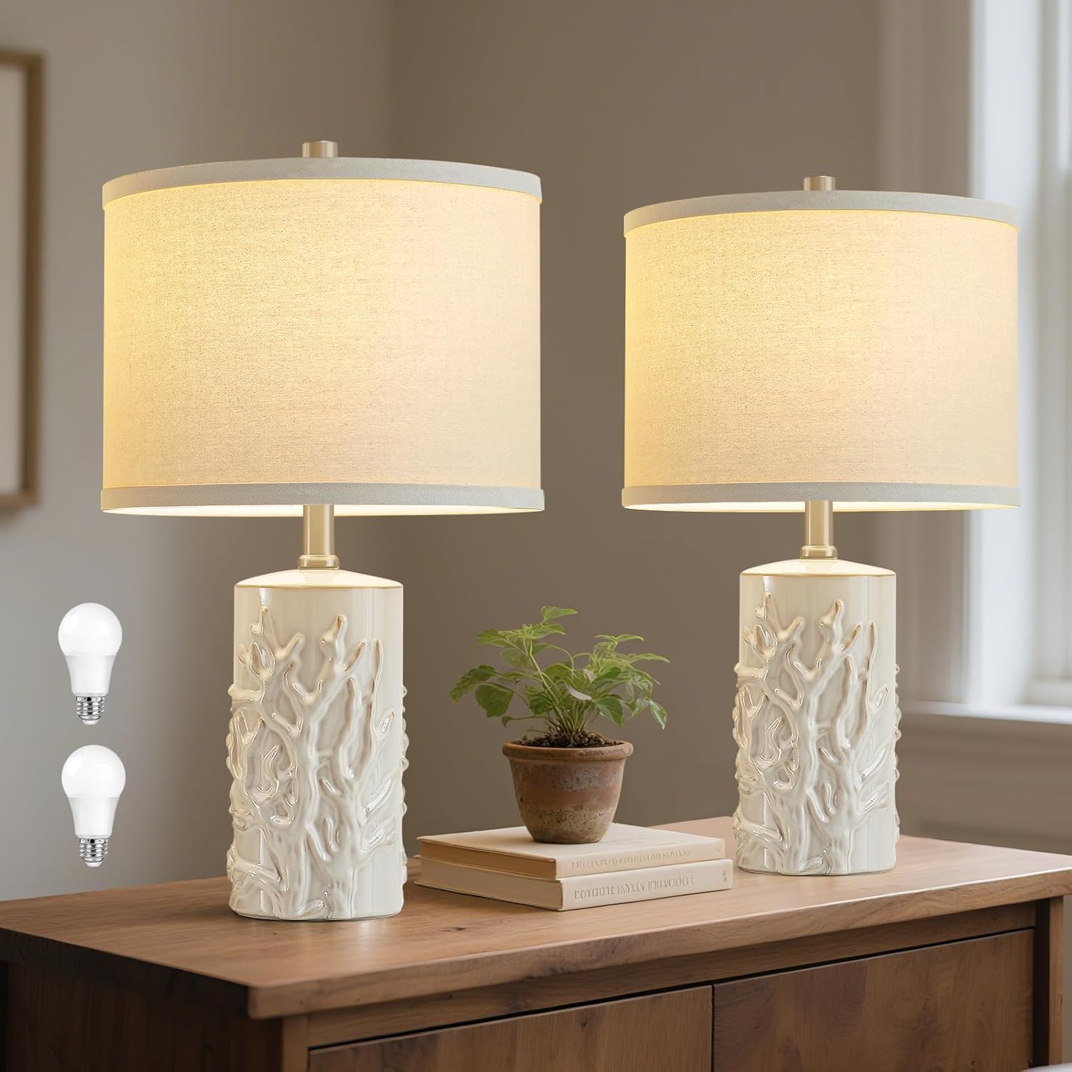 Modern Ceramic Table Lamps Set of 2 for Living Room Decor