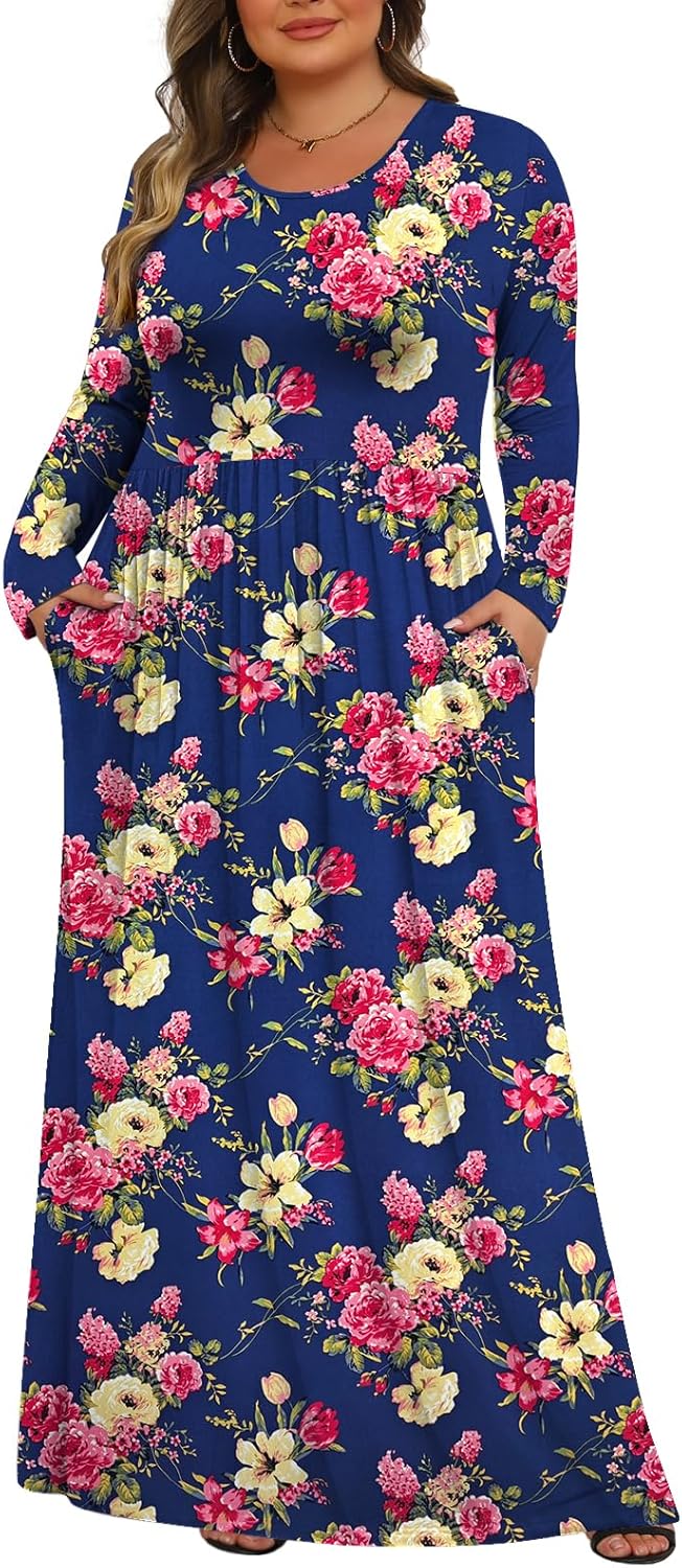 Tencede Womens Plus Size Maxi Dresses with Pockets for Comfort