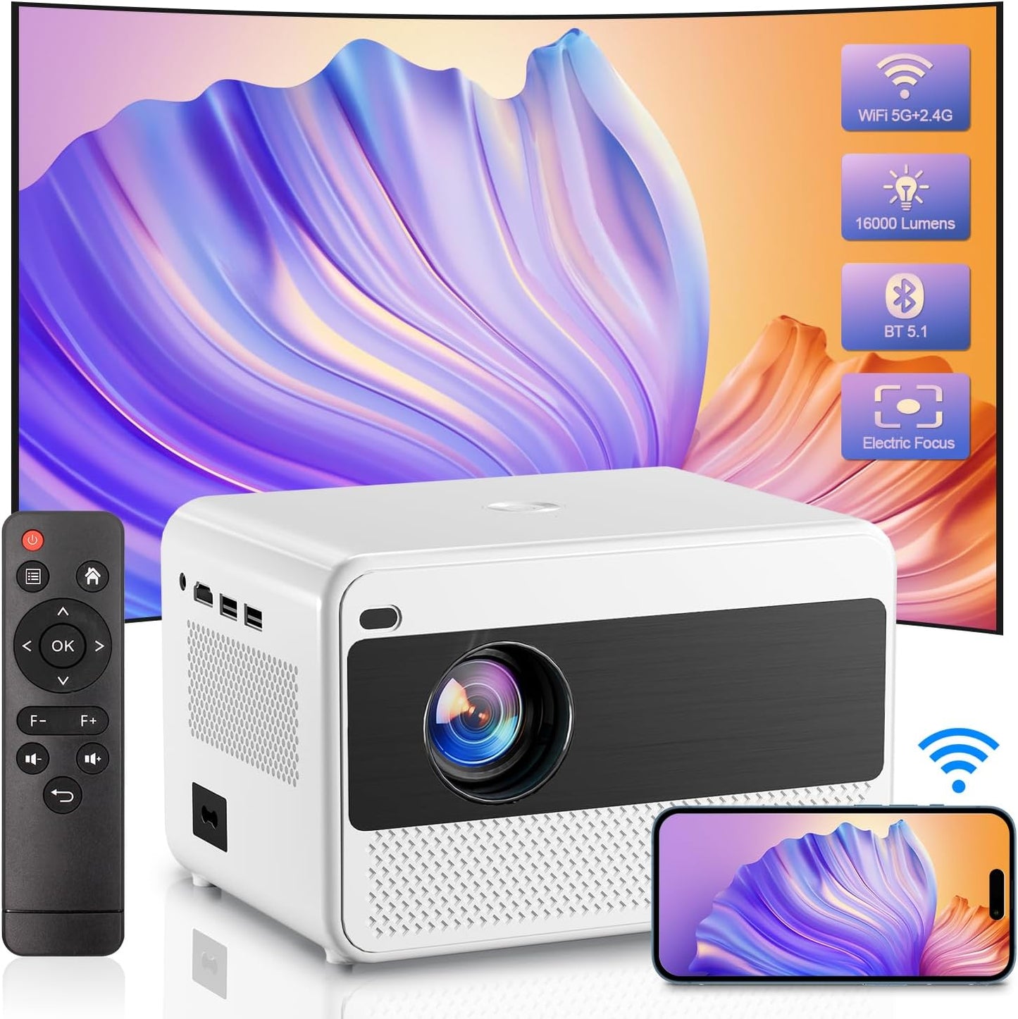 Portable 5G WiFi Projector 16000LM - Ultimate Outdoor Cinema Experience!