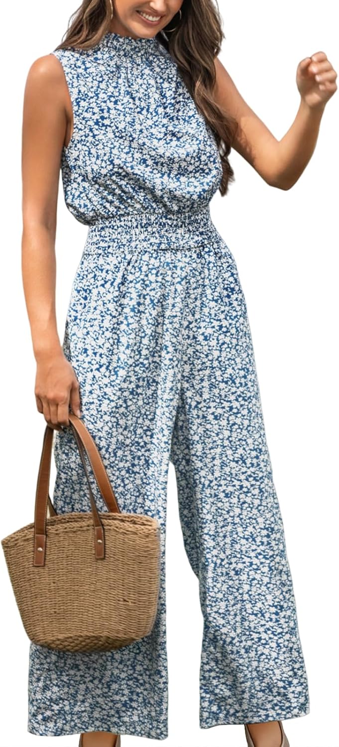 Floral Summer Maxi Jumpsuit with Pocket for Women Casual Wear