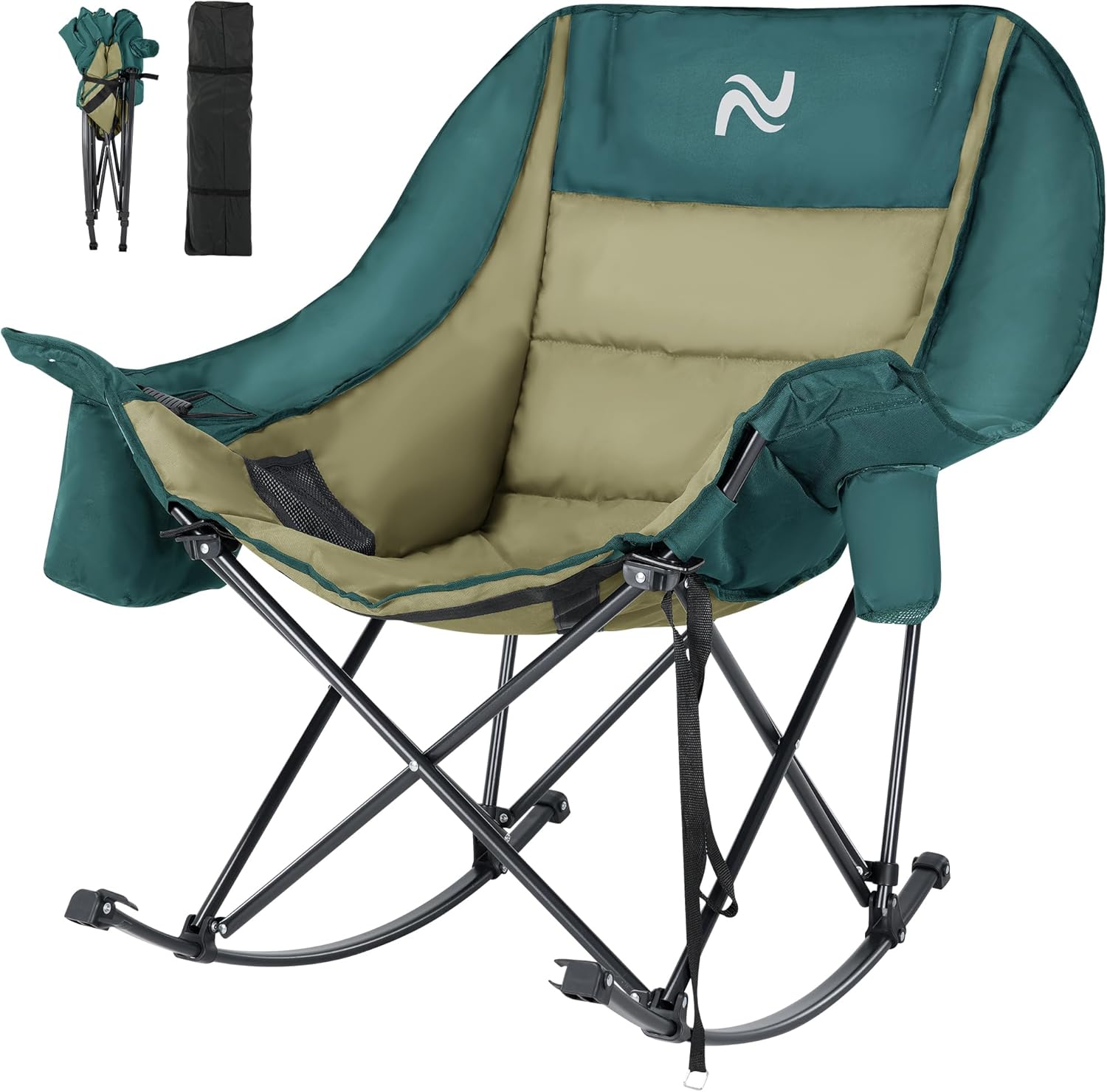 Oversized Rocking Camping Chair for Adults with Cup Holder