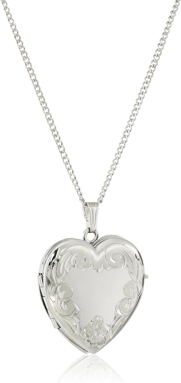 Engraved Four-Picture Heart Locket Necklace in Sterling Silver