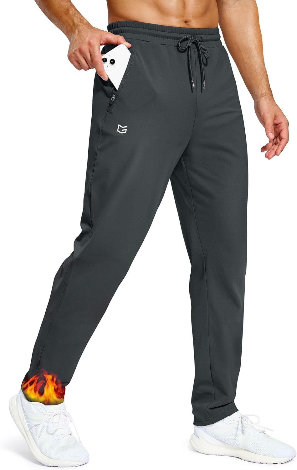 Men's Fleece Lined Winter Pants for Tall Men with Zipper Pockets