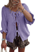 Womens Tie Front Bow Cardigan Sweater - Lightweight Ruffle Jacket