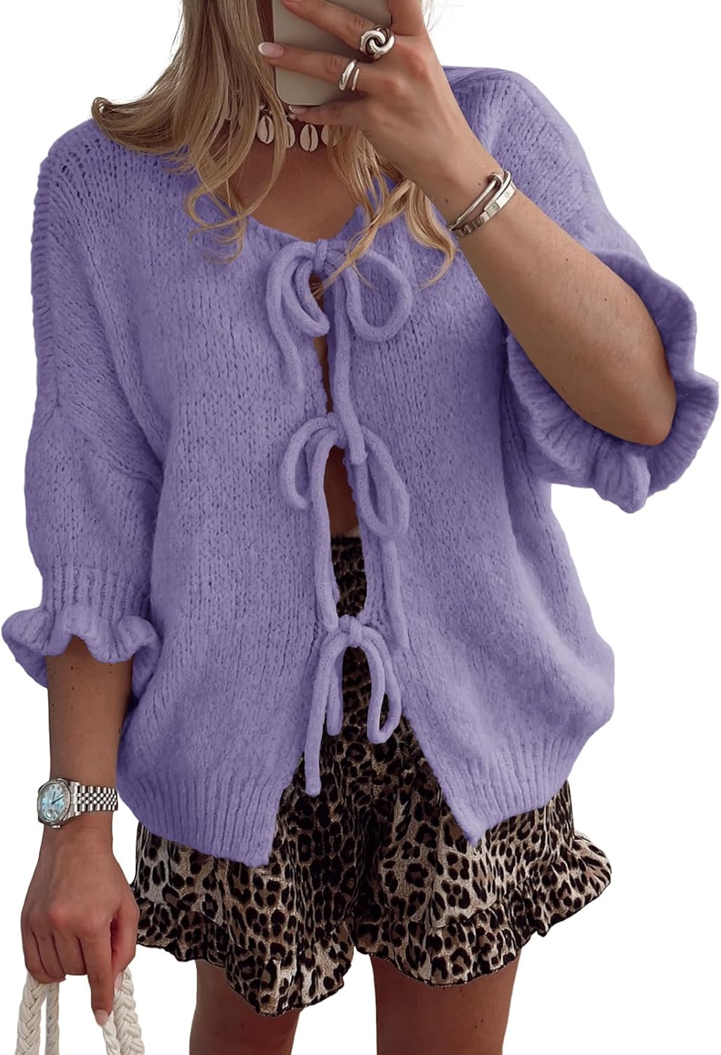 Saodimallsu Womens Tie Front Bow Cardigan Sweaters for Style