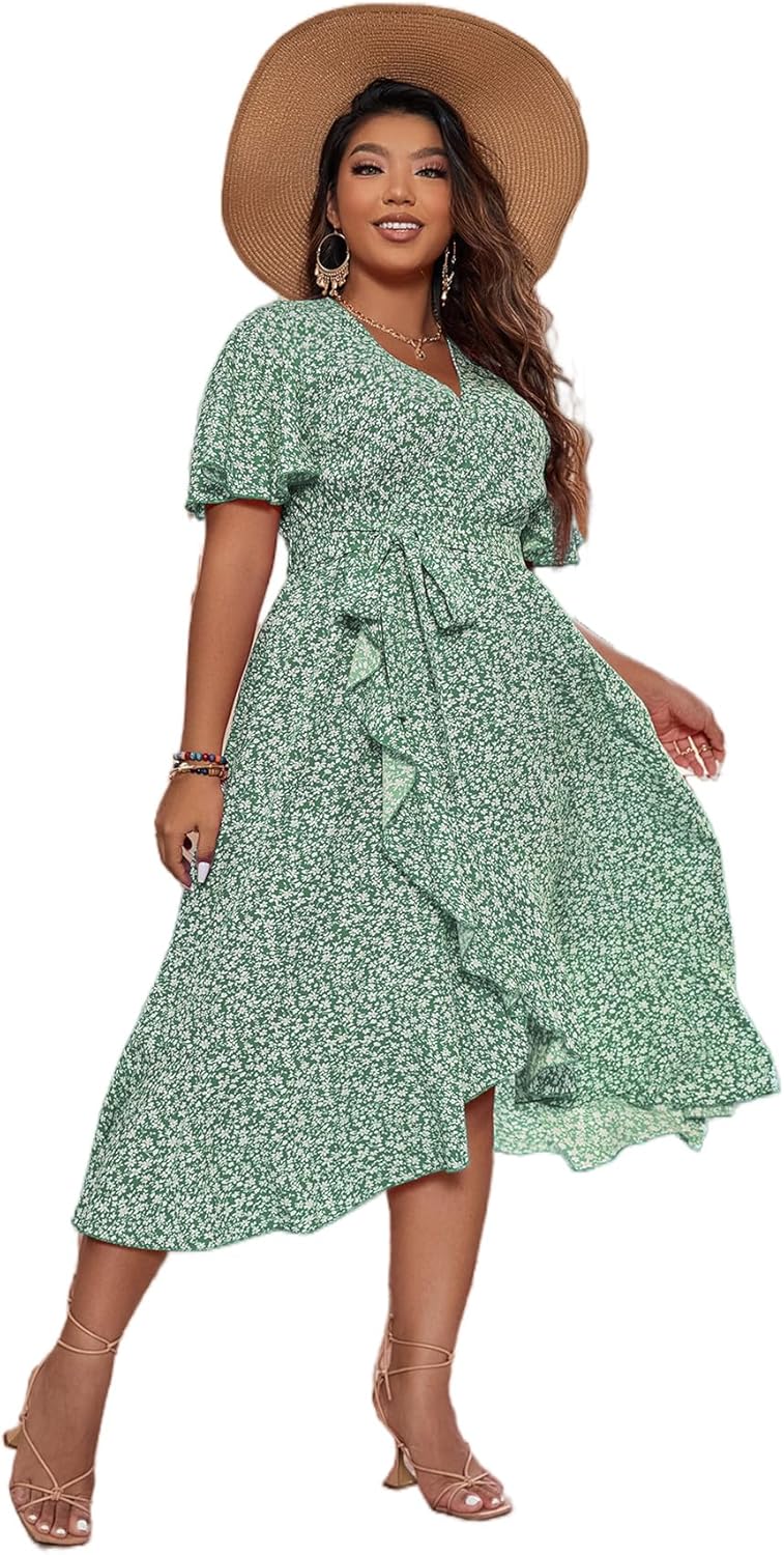 Floerns womens A-Line Floral Print Midi Dress for Summer Fun