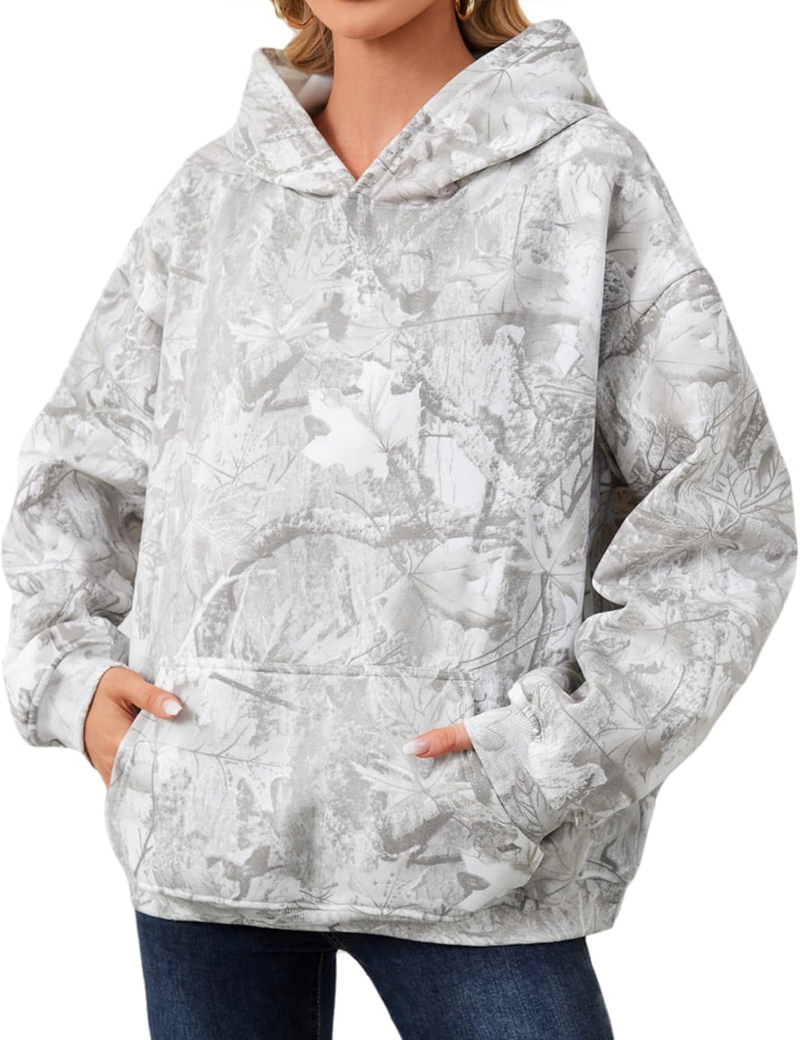 Camo Hoodie Womens Oversized Maple Leaf Fleece Sweatshirt