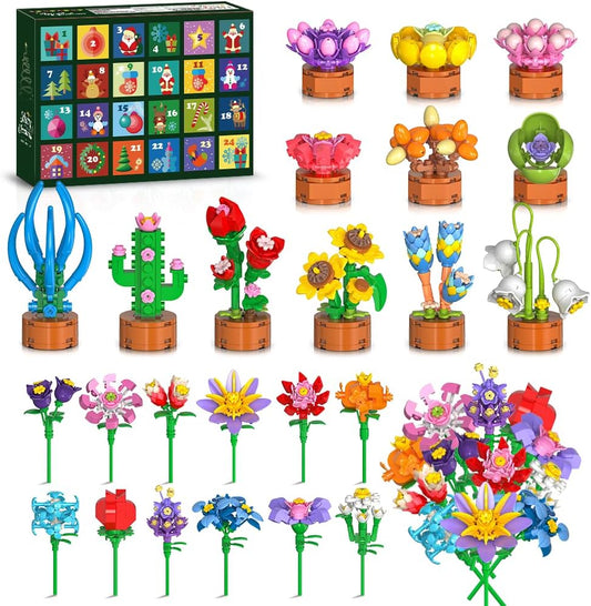 2025 Advent Calendar Flower Mini Building Set for Kids Fun