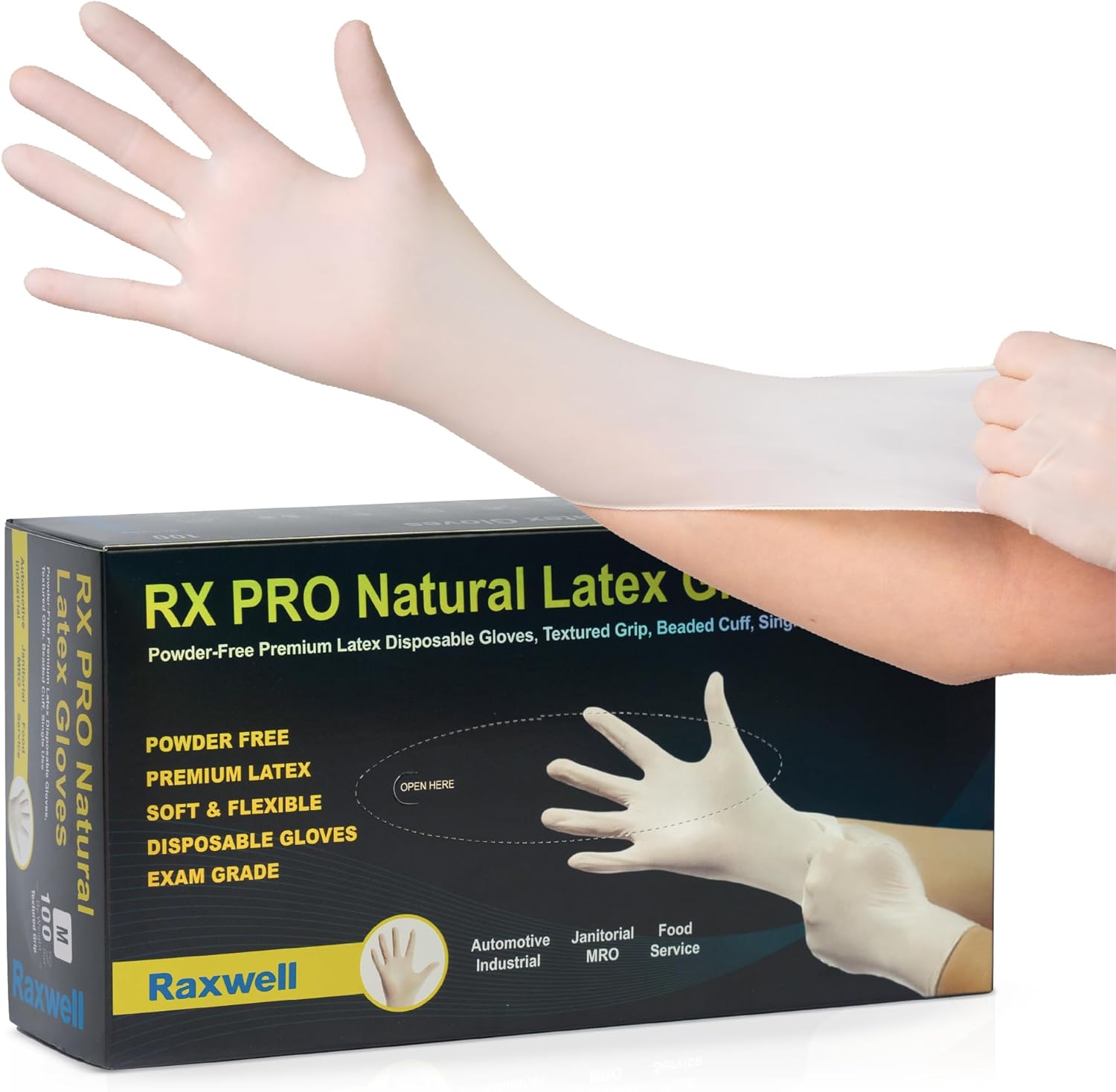 Raxwell Heavy-Duty Latex Gloves: Food Safe