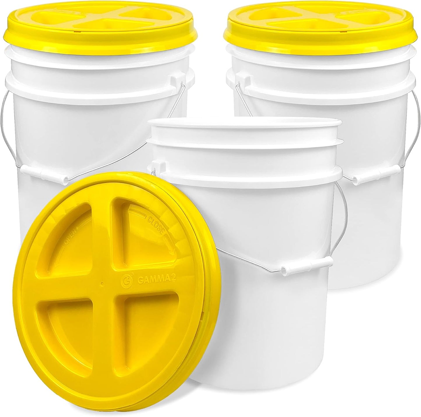 5 Gallon White Bucket with Yellow Gamma Seal Lid for Storage